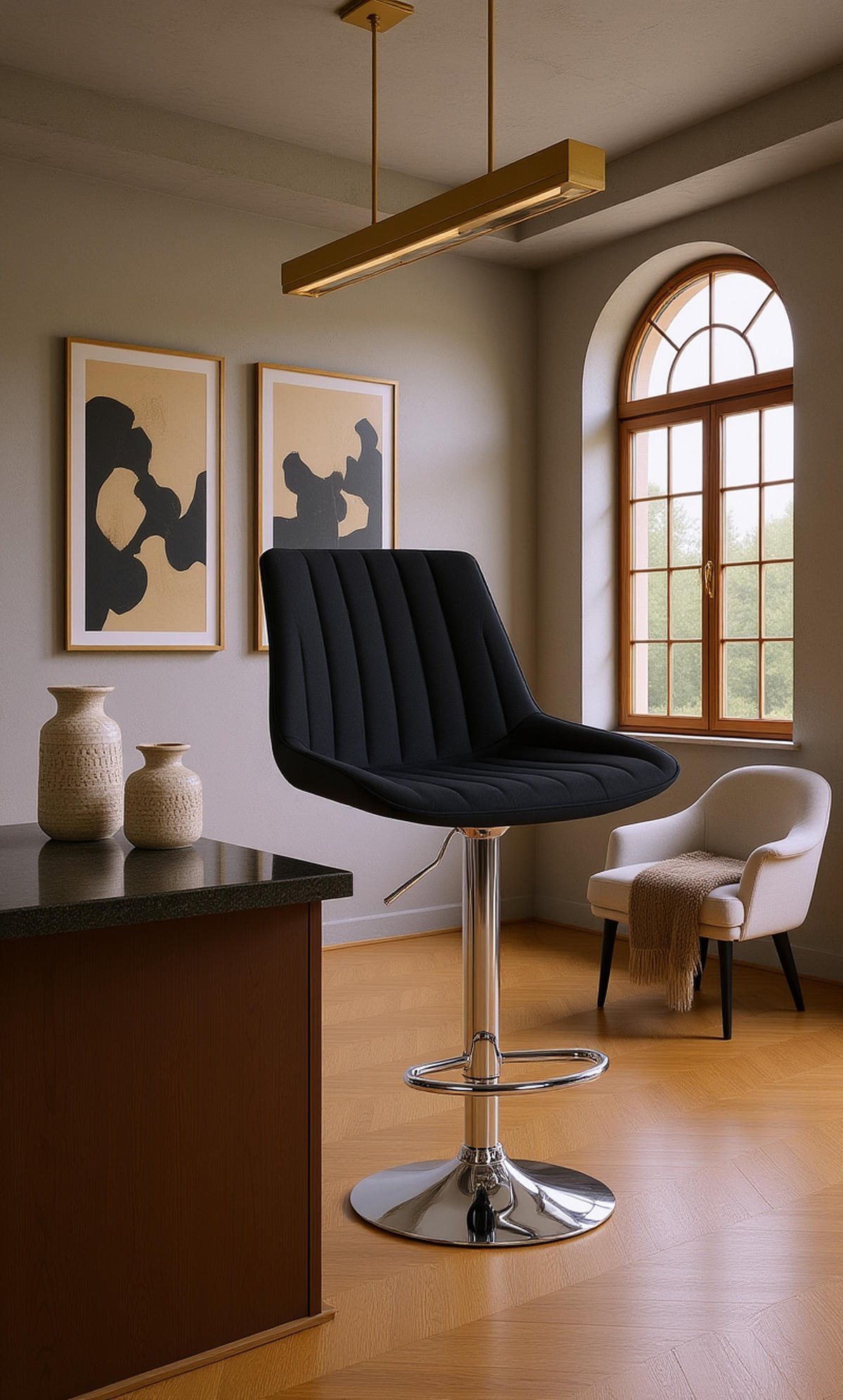 BARHOCKER Tolor Stoff chrom schwarz - Chromfarben/Schwarz, Textil/Metall (49.5/112/50cm) - TPFLiving