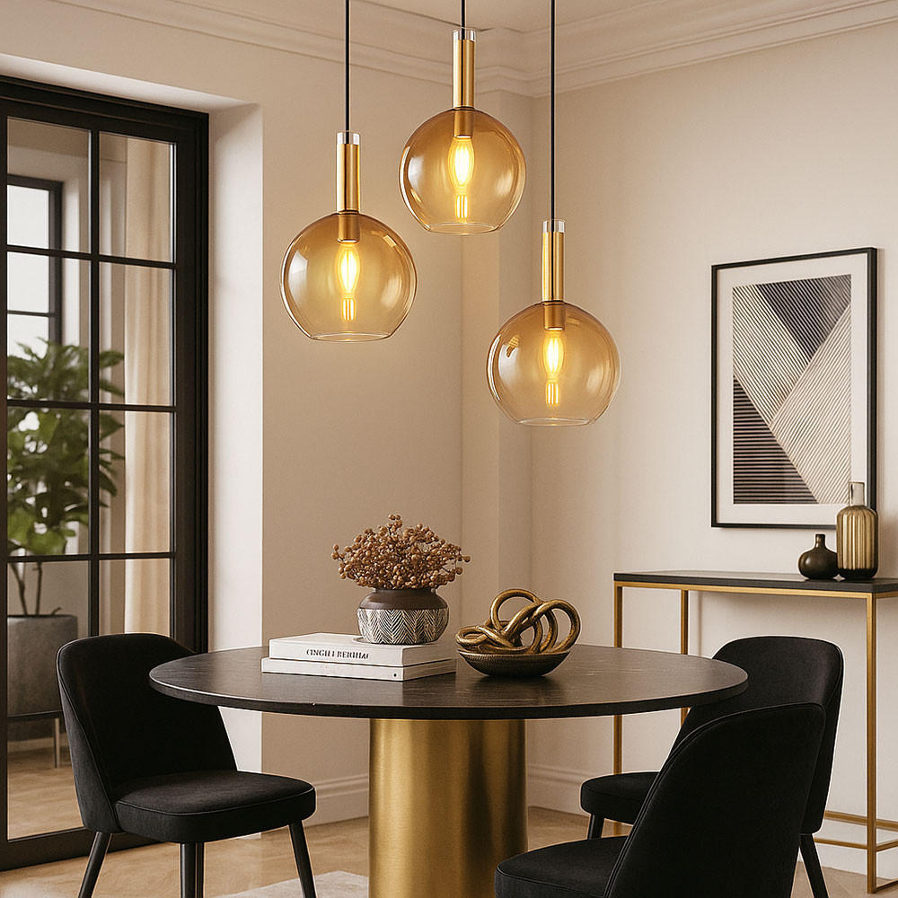 LED HÄNGELEUCHTE Marinella Messing Schwarz 3-flammig - Messingfarben, Glas (51/51/150cm) - Globo Lighting