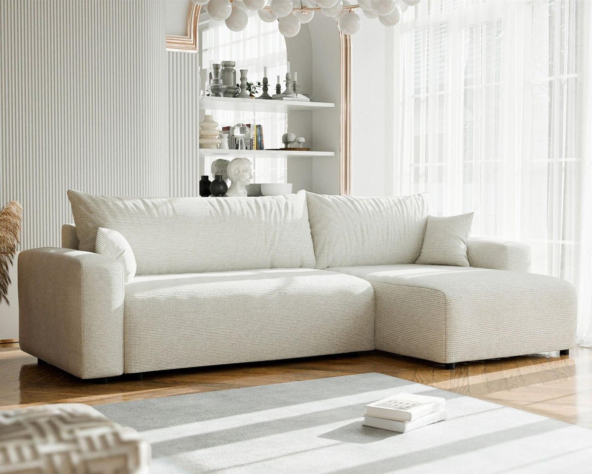 ECKSOFA Luna Max Mit Schlaffunktion - Creme, Holzwerkstoff/Textil (145/278cm) - Fun Möbel