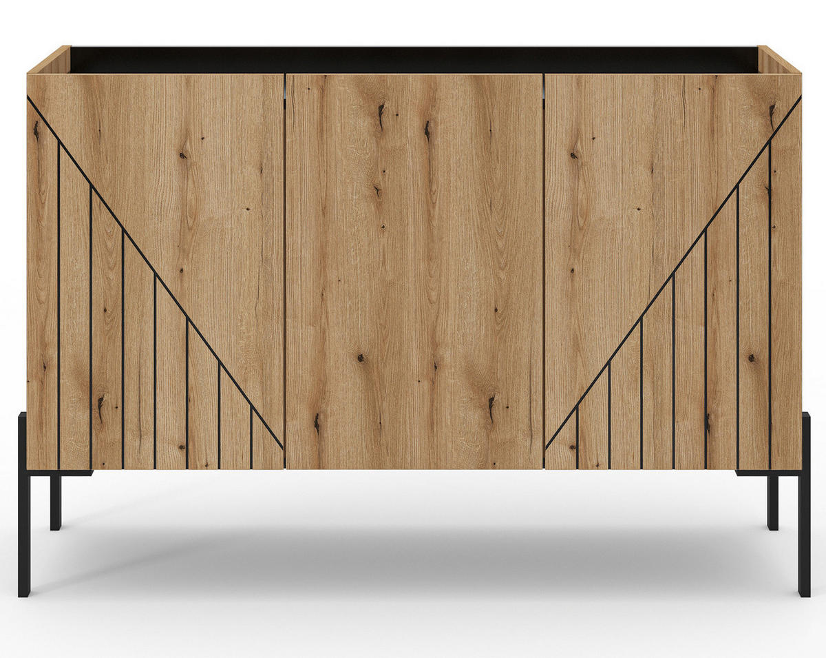 SIDEBOARD Evoke Eiche, Kommode 120 x 81 cm mit Soft-Close - Eichefarben/Schwarz, Holzwerkstoff/Metall (120/81/40cm) - Inn.Furn