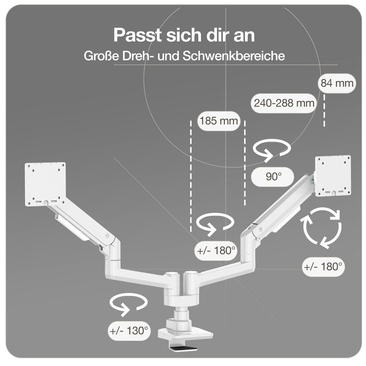 MONITORARM Doppel-Monitorarm in weiß mit Gasfeder für 2 Monitore 17–35 Zoll bis je 20kg / Signalweiß - Weiß, Metall (25/50/13cm) - ASSMANN