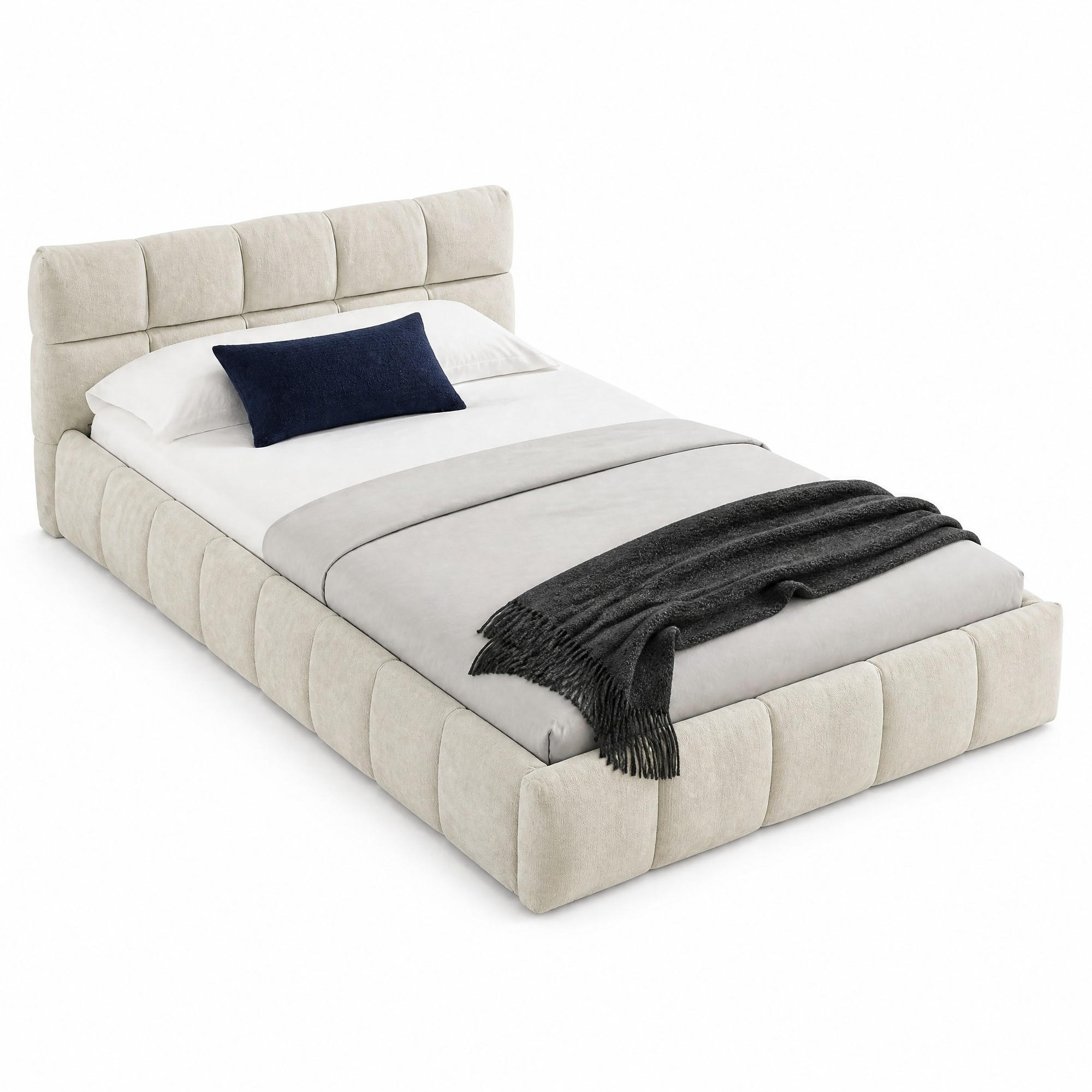 KINDERBETT 90/200 cm in Beige mit Steppdesign und Gepolstertem Kopfteil - Beige, Holzwerkstoff/Textil (90/200cm) - CHICFURN