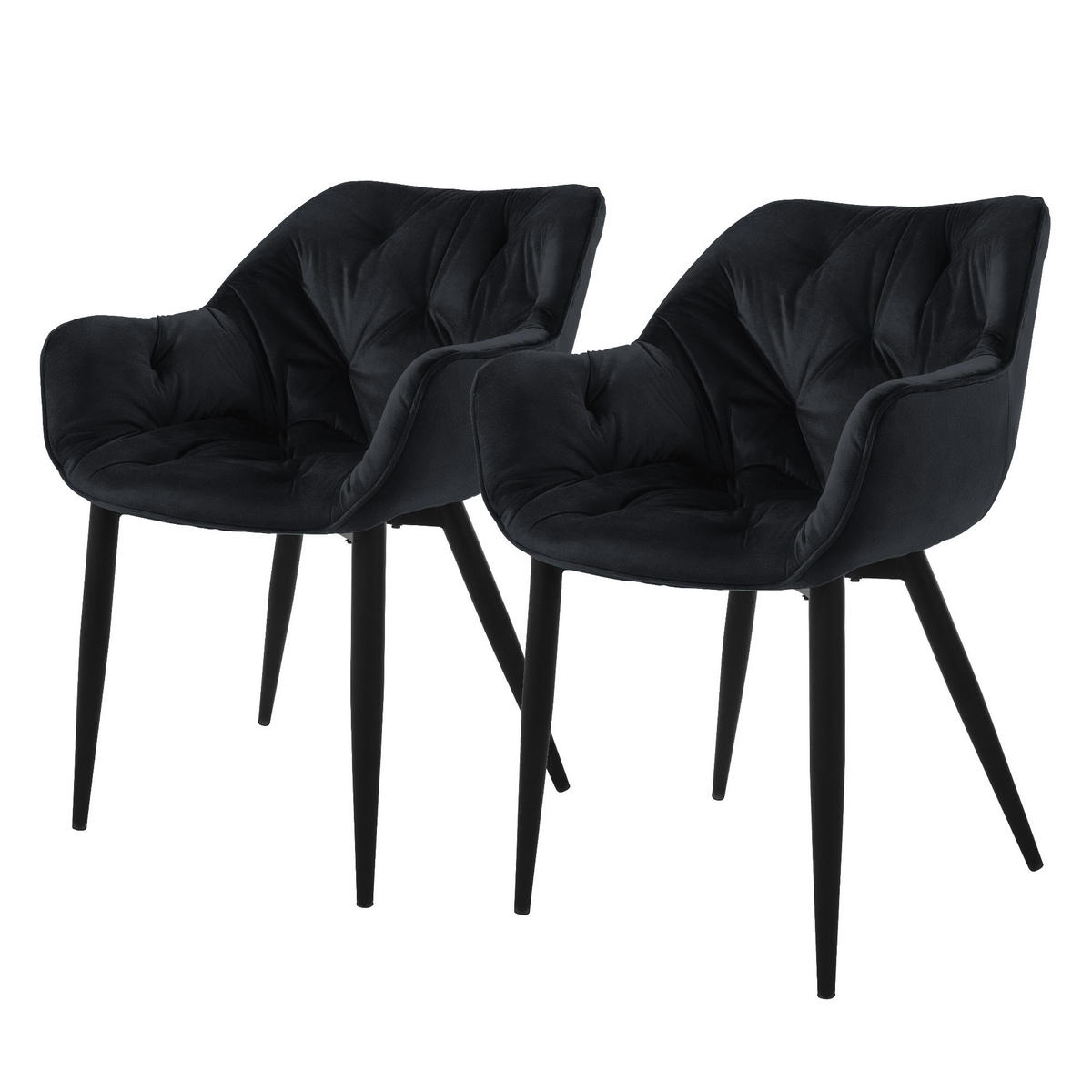 ESSZIMMERSTUHL Samt Schwarz 2er Set - Schwarz, Metall (67/83/59cm) - ML-DESIGN