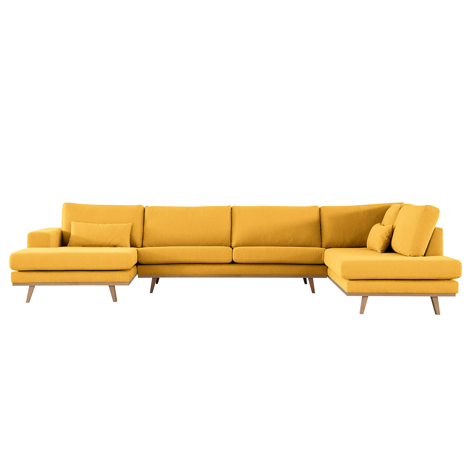 WOHNLANDSCHAFT mit Longchair - Gelb/Buchefarben, Textil (371/81/219cm) - home24