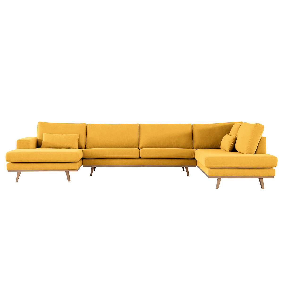 WOHNLANDSCHAFT mit Longchair - Gelb/Buchefarben, Textil (371/81/219cm) - home24