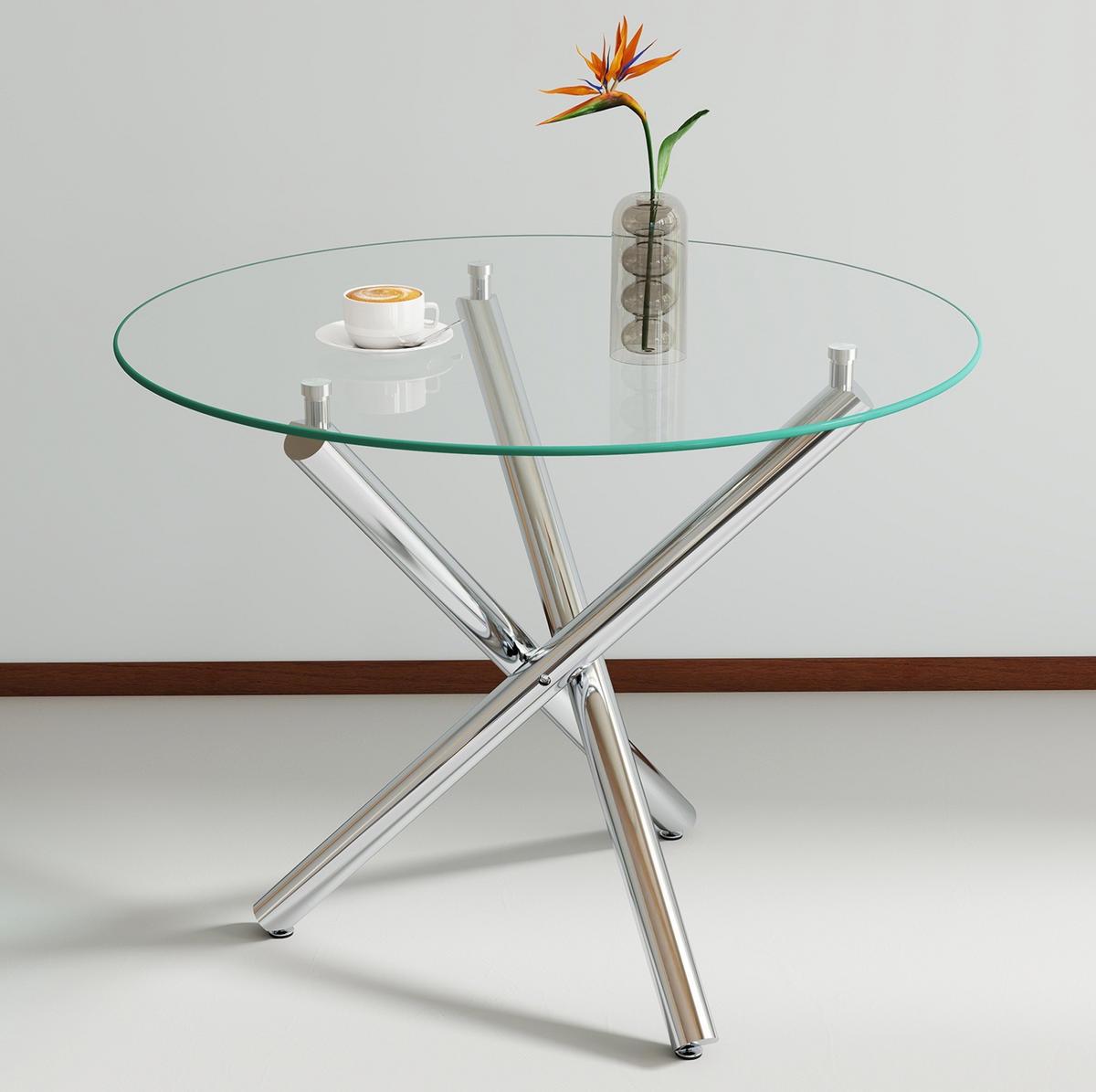 ESSTISCH 80/80/76 cm mit Tischplatte aus gehärtetem Glas und Kreuzgestell, Silber - Silberfarben, Metall (80/80/76cm) - Redom