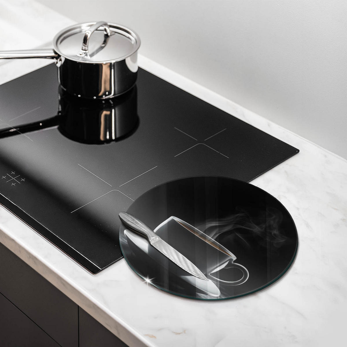 GLASPLATTE Ø 30 cm Heiße Tasse Kaffee - Schieferfarben, Glas (30/30cm) - Wallfluent