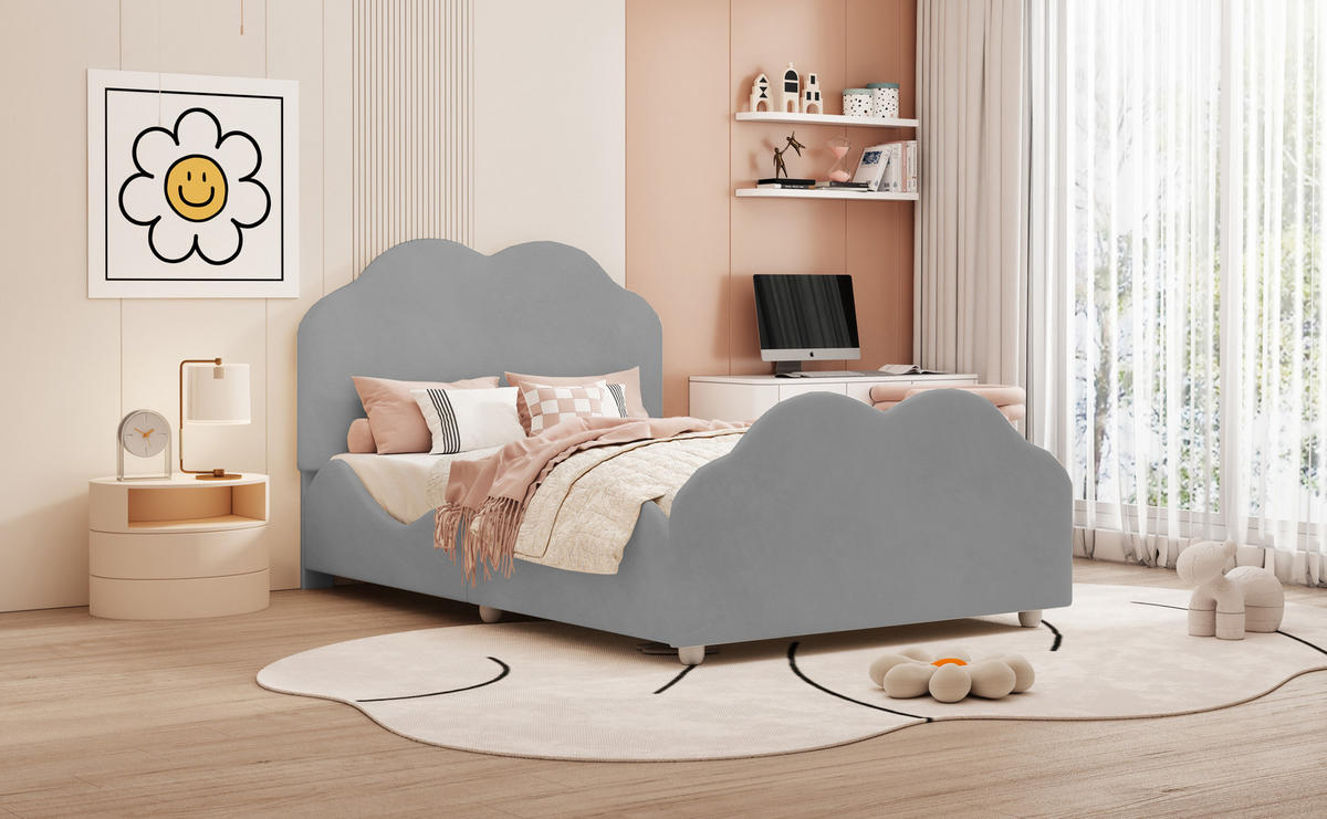 KINDERBETT 90x200 cm Samt grau - Grau, Textil (90/200cm) - LEBENLANG