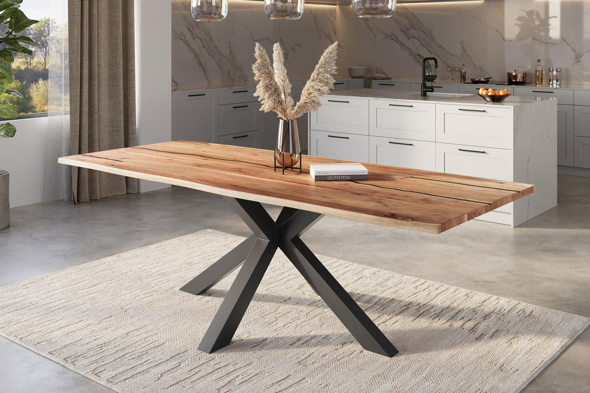 ESSTISCH POLLY - Beige/Schwarz, Holz/Metall (100/260/77cm) - SAM