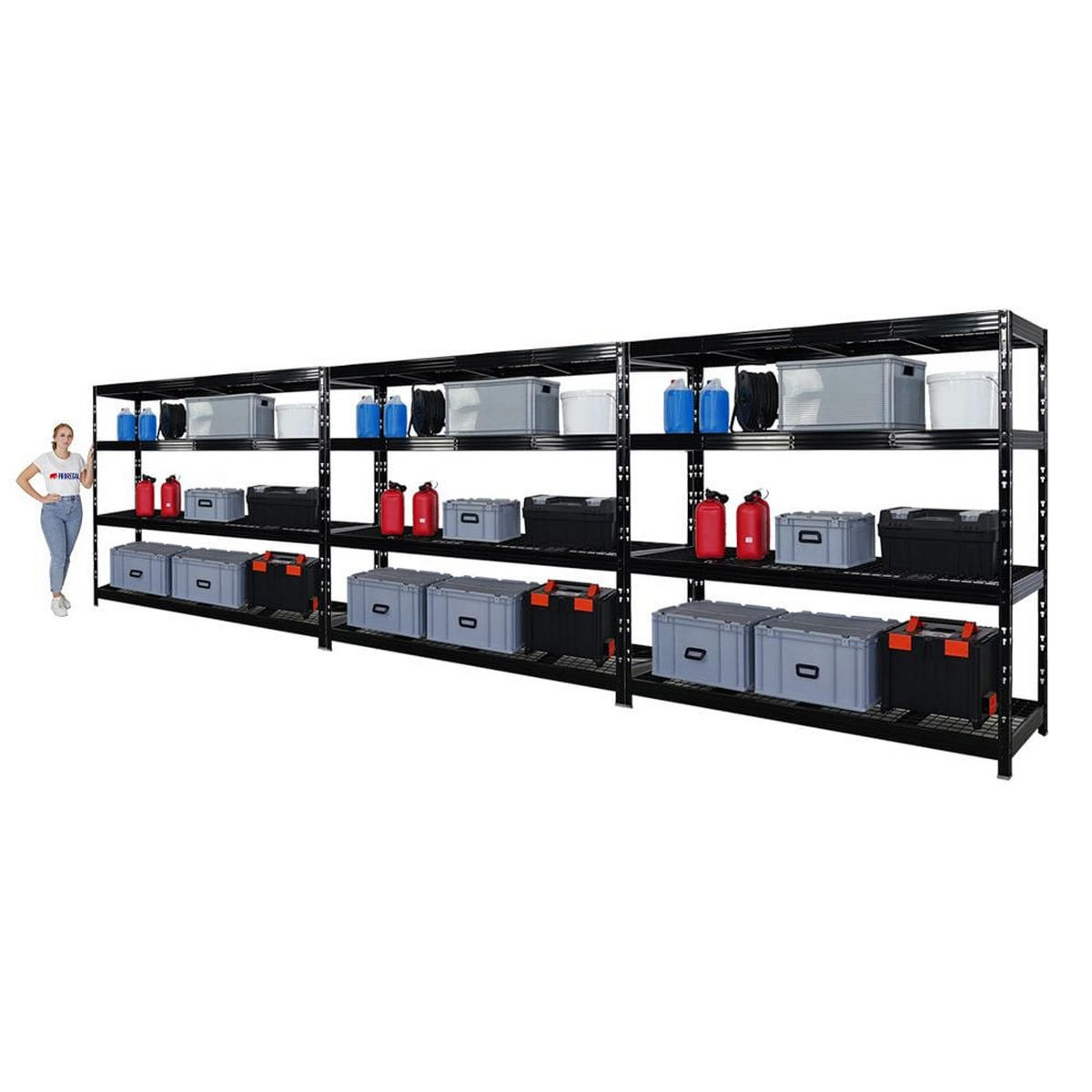 SCHWERLASTREGAL Rhino 3er-Set 180x200x60 cm 4 Gitterrost-Ebenen Fachlast 500 kg Schwarz - Schwarz, Metall (200/180/60cm) - PROREGAL