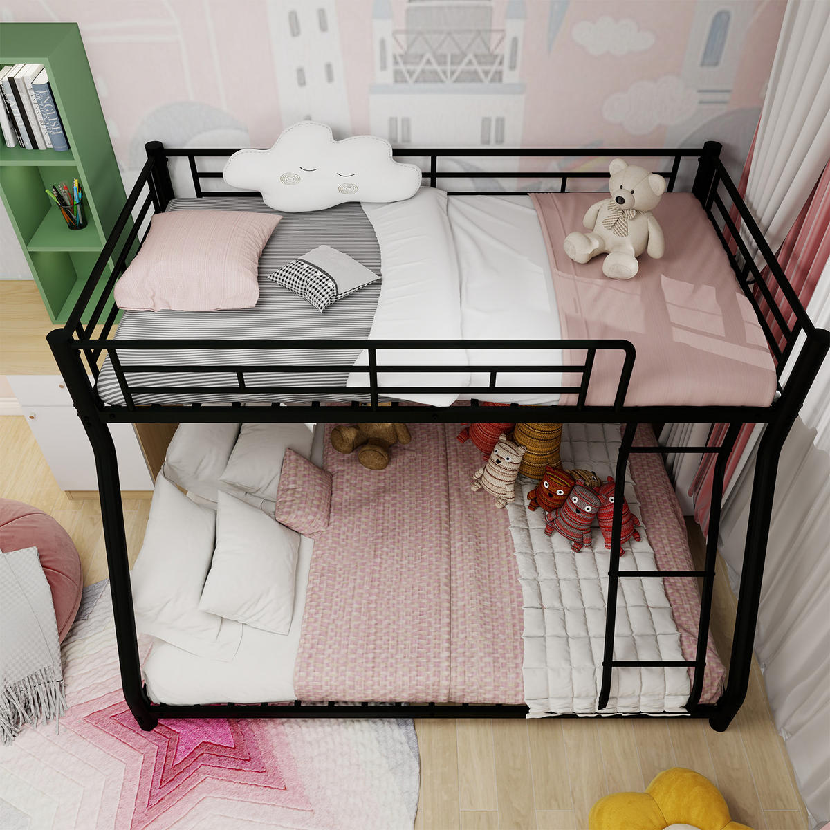 ETAGENBETT Metall Twin Full Leiter - Schwarz, Metall - LEBENLANG