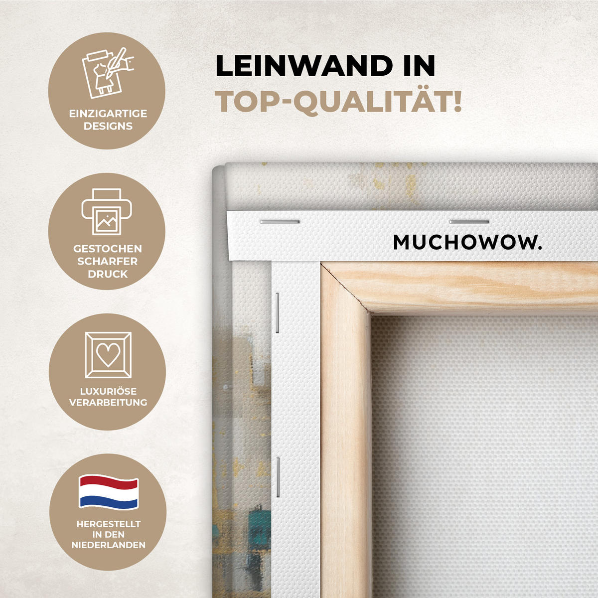 LEINWANDBILD Abstrakt - Blöcke - Gold - Skyline Wandbilder 80x60 cm - Beige, Textil (80/60cm) - MuchoWow
