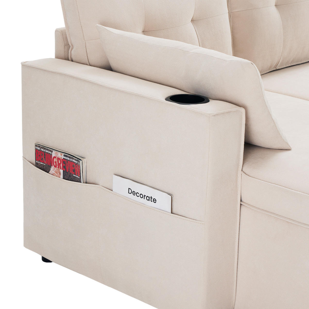 WOHNLANDSCHAFT Leinen Beige mit Schlaffunktion, Stauraum und Kissen - Beige, Kunststoff/Textil (270/86/130cm) - WISHDOR