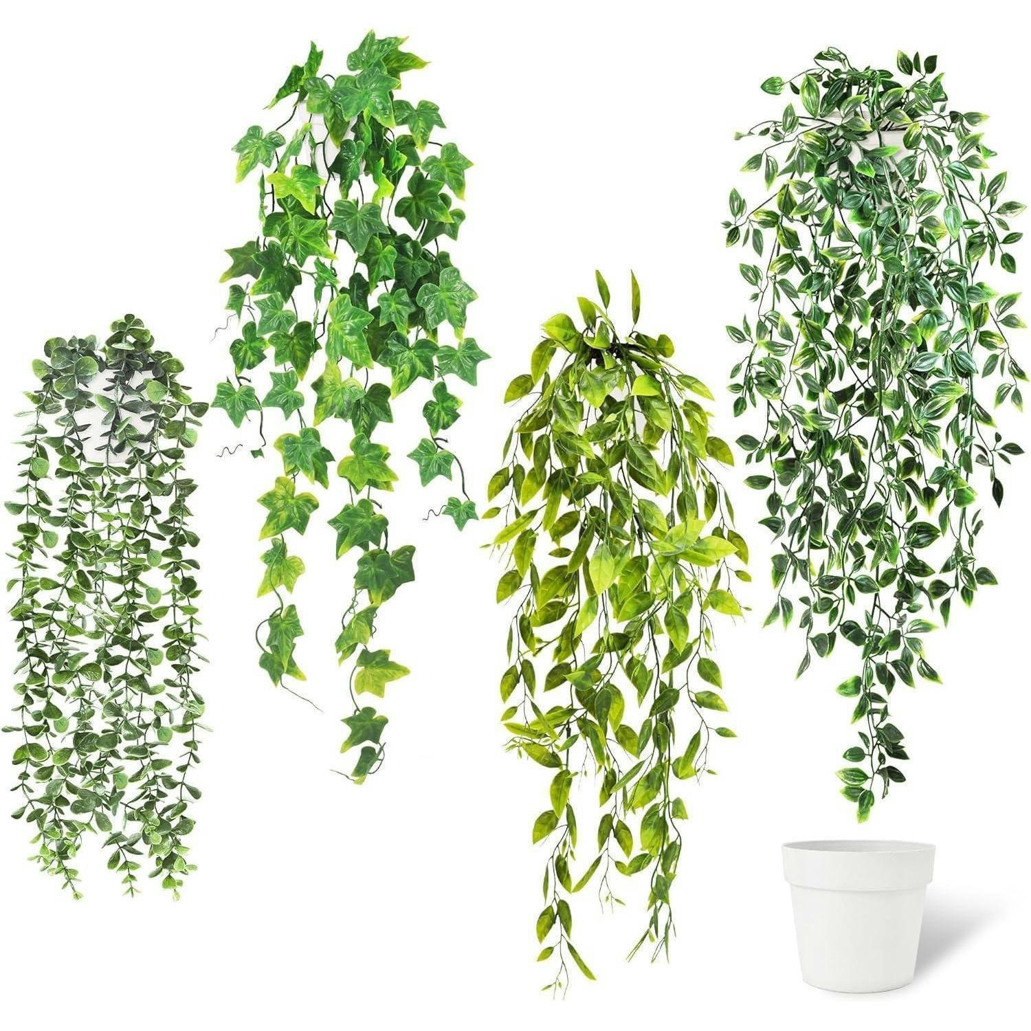 HÄNGEPFLANZEN 4er Set Künstlich mit weißem Topf 52-72 cm - Grün, Kunststoff (72cm)