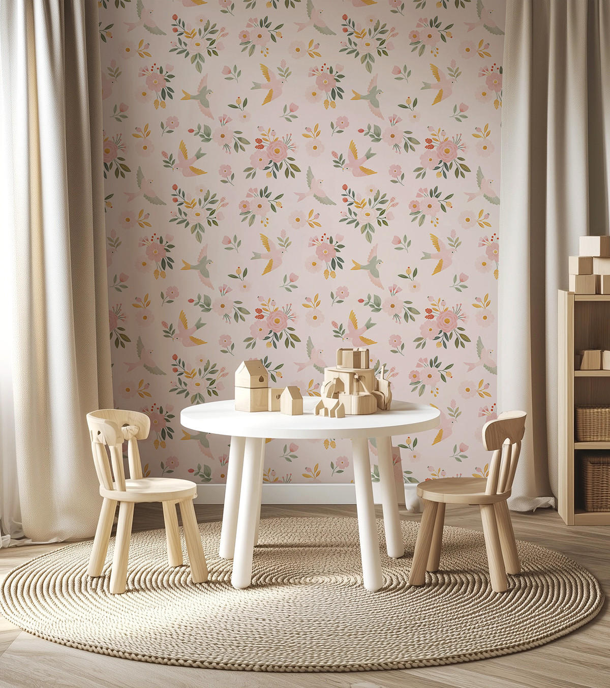 VLIESTAPETE Alysse, Vögel und Blumen 50 cm x 10 m, rosa - Pink/Rosa, Papier (1000/50cm) - Lilipinso