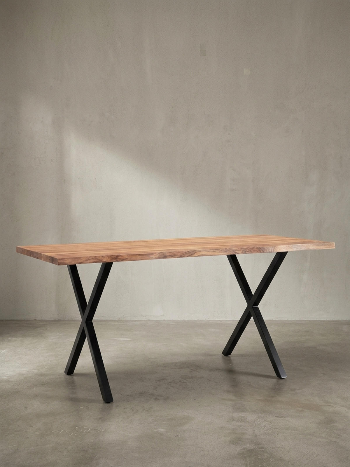 ESSTISCH Massivholz Metall X-Gestell Baumkante Industrial KRETA, Goldbraun-Schwarz 180x90x76 cm - Schwarz/Braun, Holz/Metall (90/180/76cm) - KADIMA DESIGN