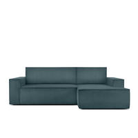 ECKSCHLAFSOFA-RECHTS NAPI in Pet Friendly Cord-Stoff, blau - Blau/Schwarz, Textil (262/148cm) - KONSIMO®