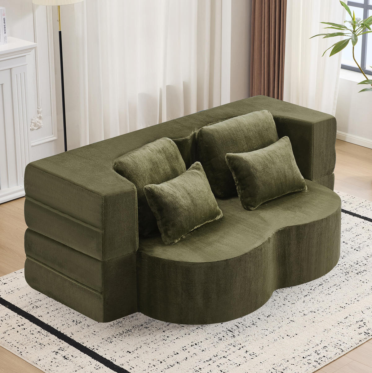 SCHLAFSOFA aus Schaumstoff und Federkern Grün 2-in-1 mit 4 Kissen und klappbarer Liegefunktion - Grün, Kunststoff (198/76/60cm) - Modfu