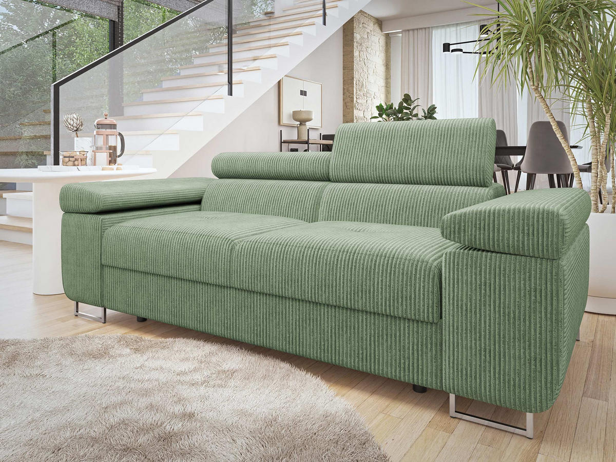 SOFA Torezio 2 Cord - Hellgrün, Holz/Textil (198/90/102cm) - MIRJAN24