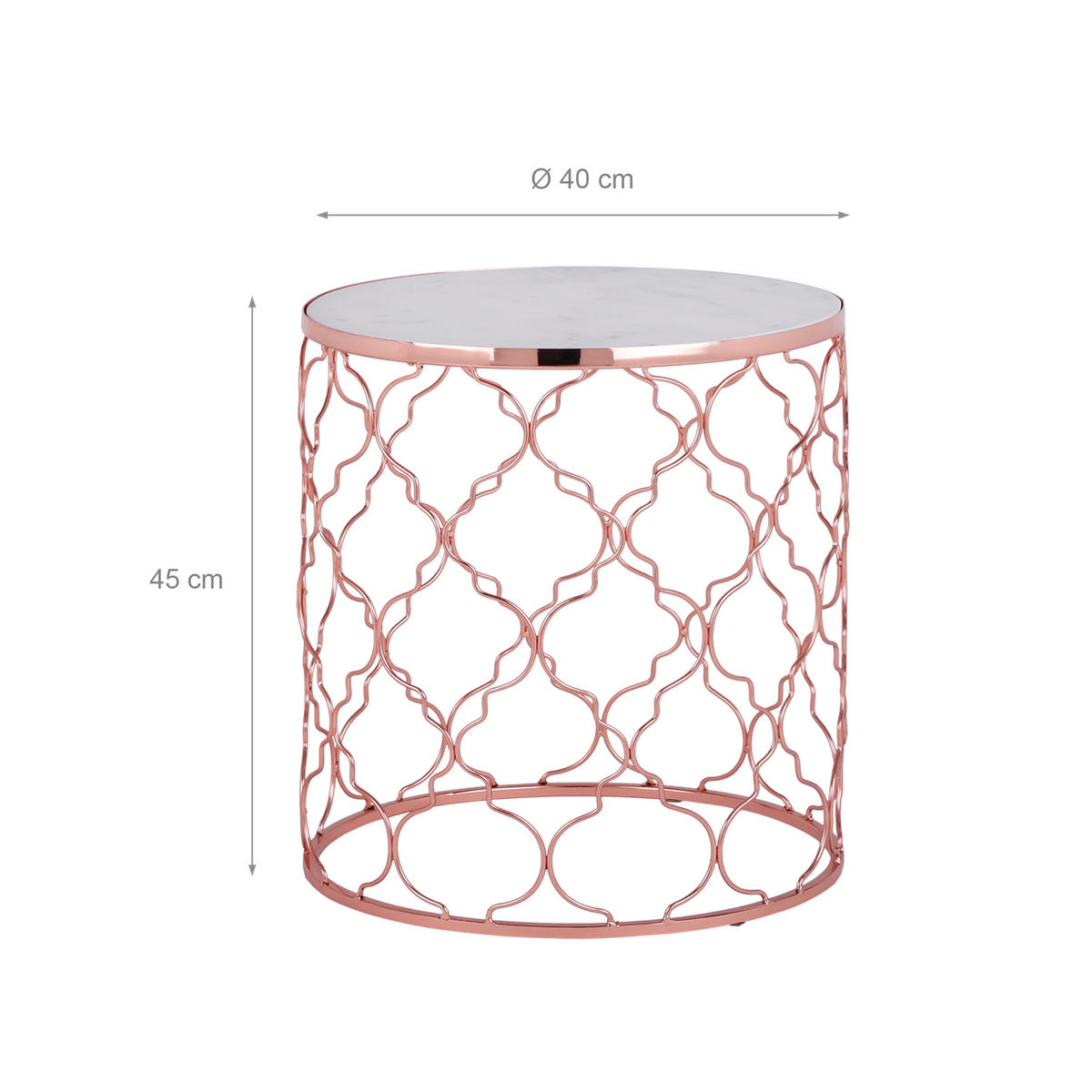 BEISTELLTISCH 2er Set rund Ø40/Ø45 cm, Weiß Marmor/Kupfer - Weiß, Metall (45/40/45cm) - WOMO-DESIGN