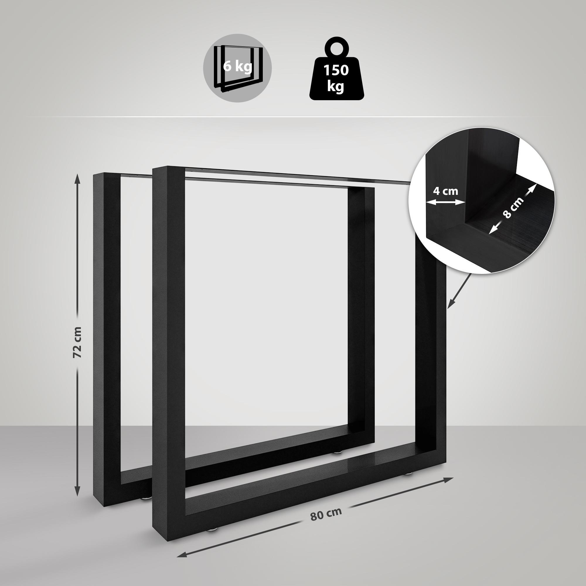 TISCHBEIN 2er Set Metall schwarz - Schwarz, Metall (8/72/80cm) - CLP