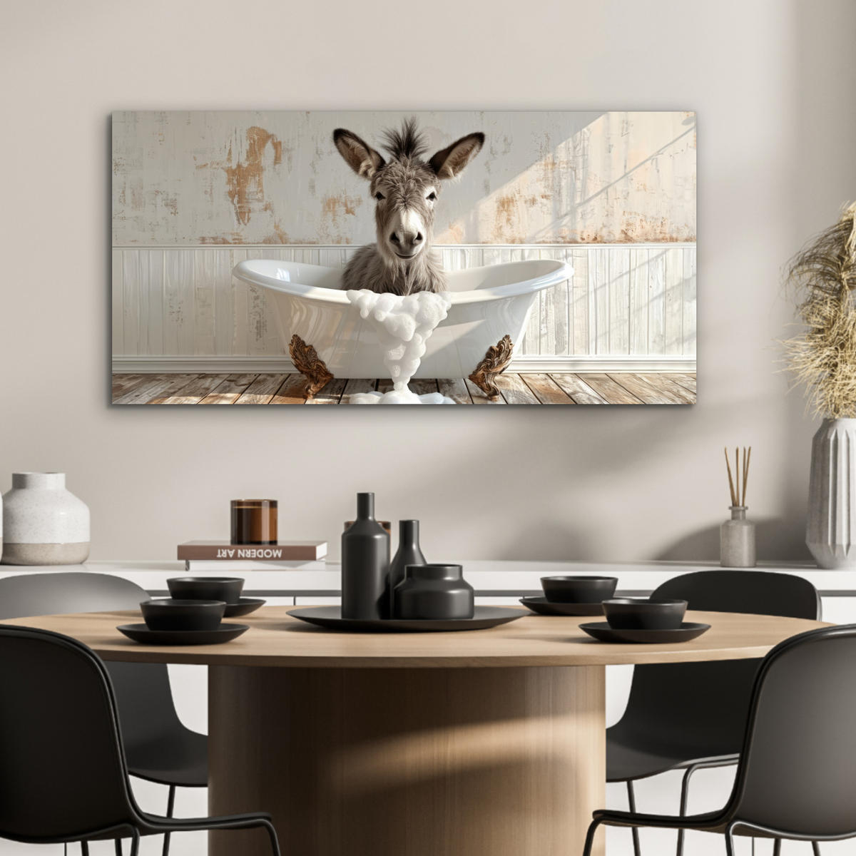 KOVOVÝ OBRAZ Osol - Zvieratá - Vaňa - Pena 80x40 cm - biela, kov (80/40cm) - MuchoWow