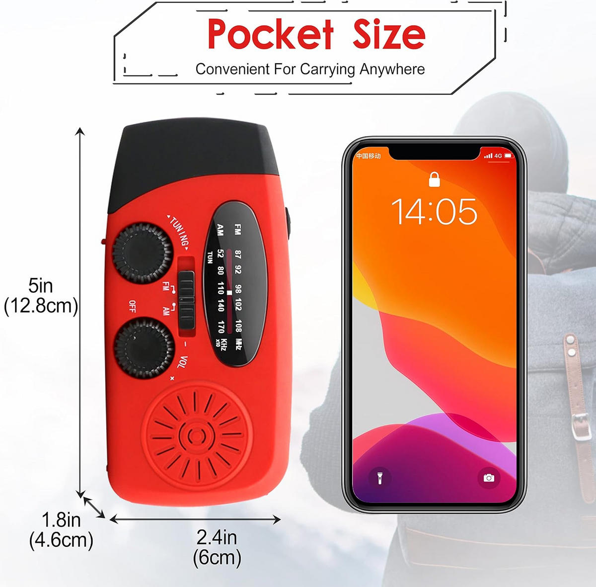 RADIO – NOAA AM/FM – Handkurbel-Generator / LED-Taschenlampe / 2000-mAh-Powerbank – Rot - Rot, Kunststoff (12.7/4.57/6cm) - DCA