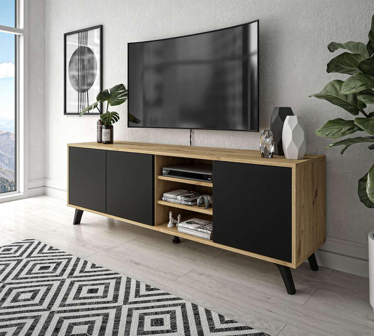TV-ELEMENT SANAYI III Eiche Artisan/Schwarz - Schwarz, Holzwerkstoff (156/54/38cm) - Lookway