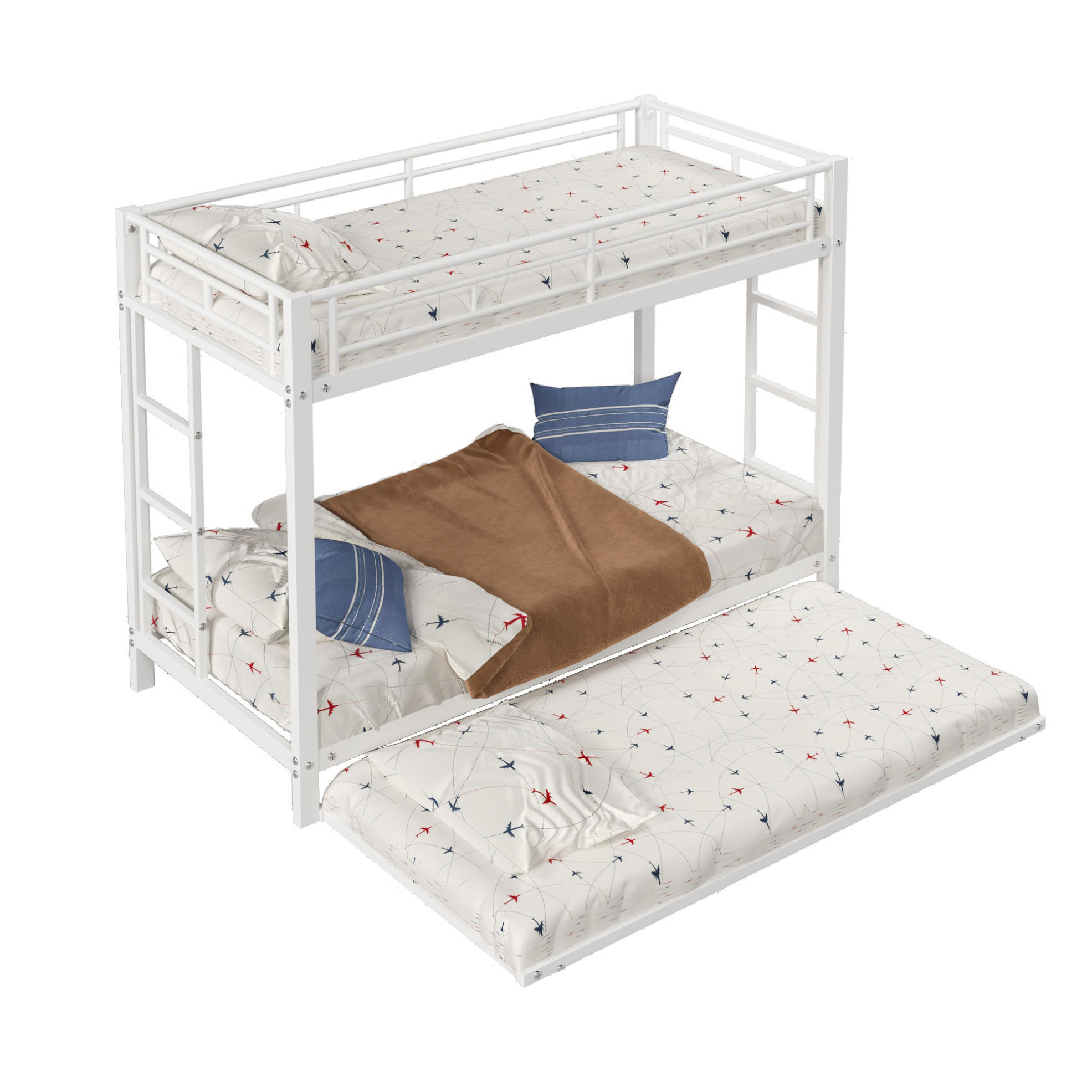 ETAGENBETT 90/200 cm aus Metall mit Ausziehbett und hohem Sicherheitsgeländer - Weiß, Metall (90/200cm) - Flora Grace