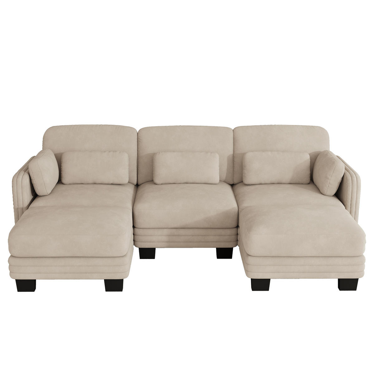 WOHNLANDSCHAFT U-Form 3-Sitzer mit 2 Hockern, DE-42686, Hellbraun - Hellbraun, Holz (253/88/143cm) - ComfortXL