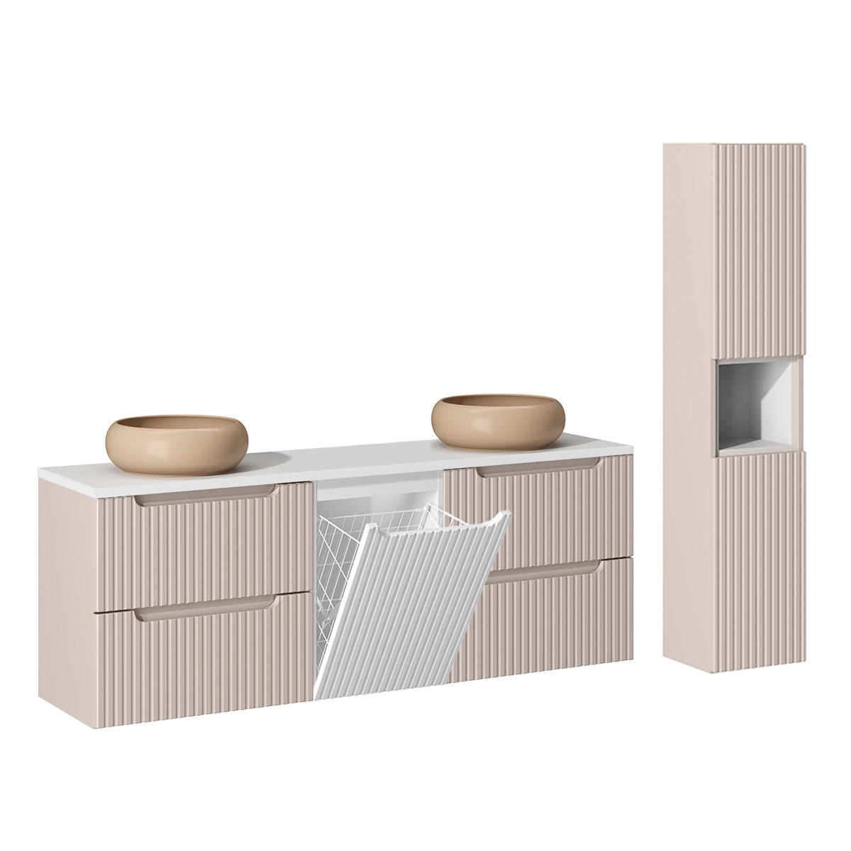 KOUPELNOVÝ NÁBYTEK 160.4cm Riva 2er-Set Kašmír - béžová, kompozitní dřevo (160.4/59/40cm) - Petits-meubles