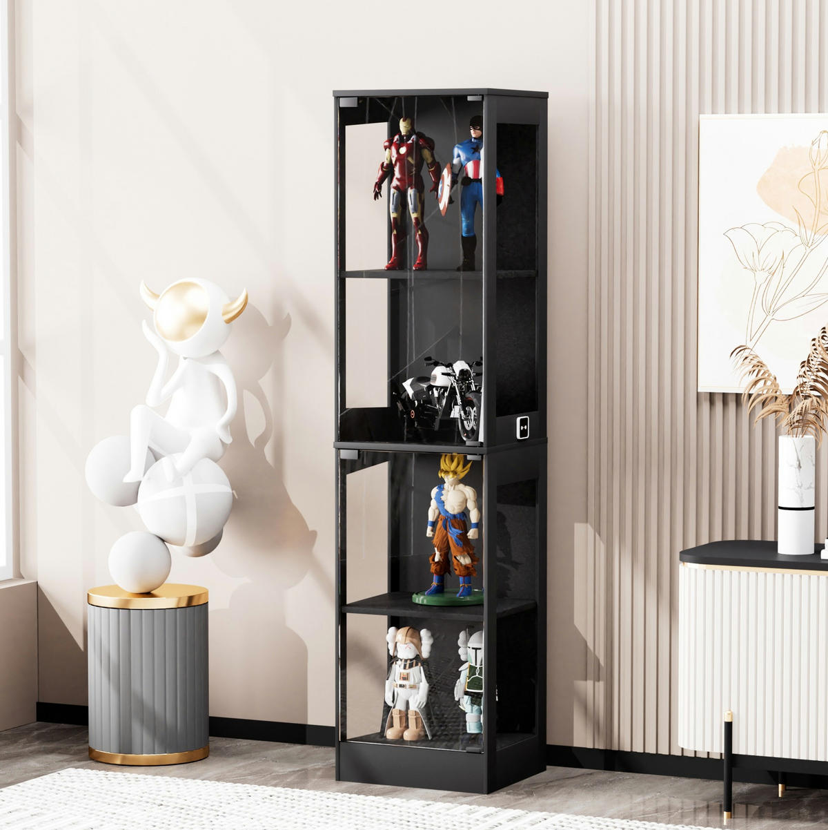 VITRINA 35/40/165 cm boja akacije od ABS-a s LED rasvjetom i senzorom pokreta - prirodne boje, plastika (40/165/35cm) - OKWISH