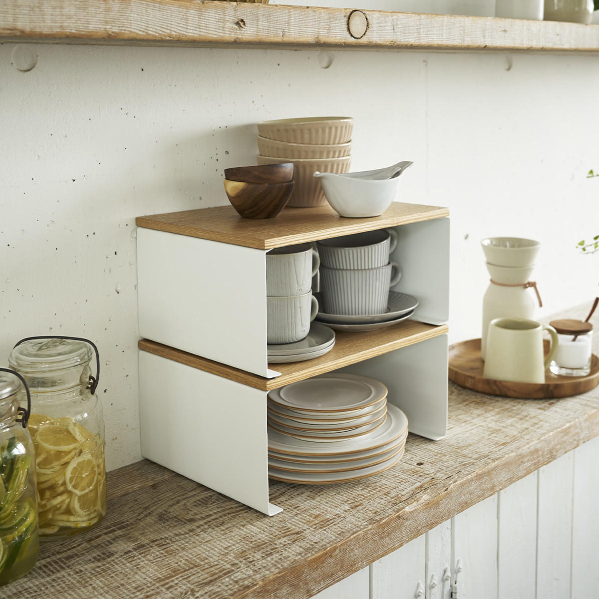 AUFBEWAHRUNGSREGAL Stapelbar - 30,5/22/14,5 cm - Weiß, Metall (22/14.5/30.5cm) - Yamazaki