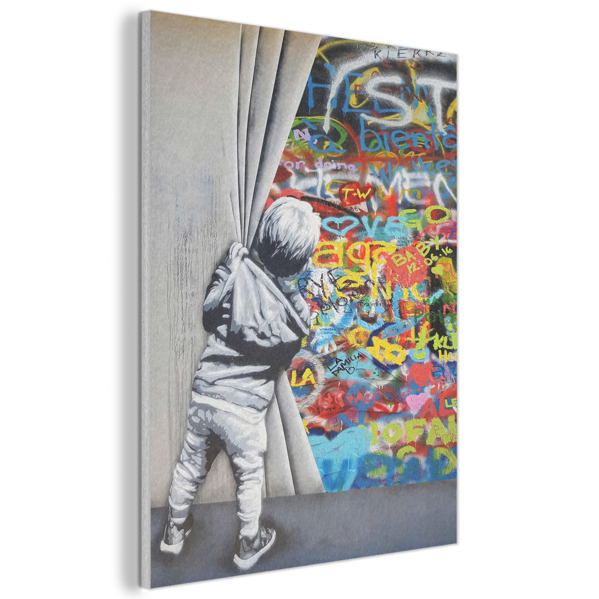 AKUSTIKBILD Graffiti - Junge - Ilussie - Straßenkunst Wanddeko 70x100 cm - Hellgrau, Textil (70/100/0.9cm) - MuchoWow