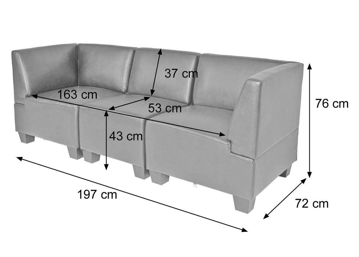 MODULAR 3-SITZER SOFA Schwarz - Schwarz, Textil (197/76/72cm) - MCW