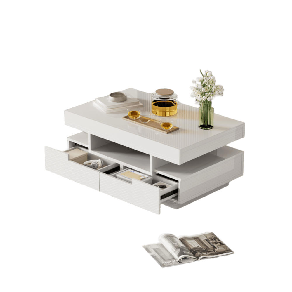 COUCHTISCH 80/50/36 cm hochglänzend mit LED-Lichtleiste und 4 Schubladen - Weiß, Holzwerkstoff (80/50/36cm) - OKWISH
