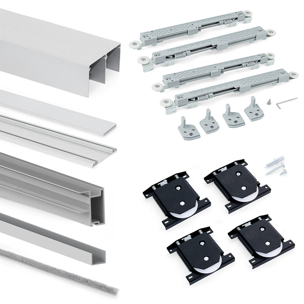 HARDWARE SET für Placard 81 2-schiebig und sanft Schliessend Kleiderschrank, Sharp Profil, Dicke 16mm, Paneele nicht inbegriffen, Matt eloxiert - Dunkelgrau, Metall (8/6/235cm) - EMUCA