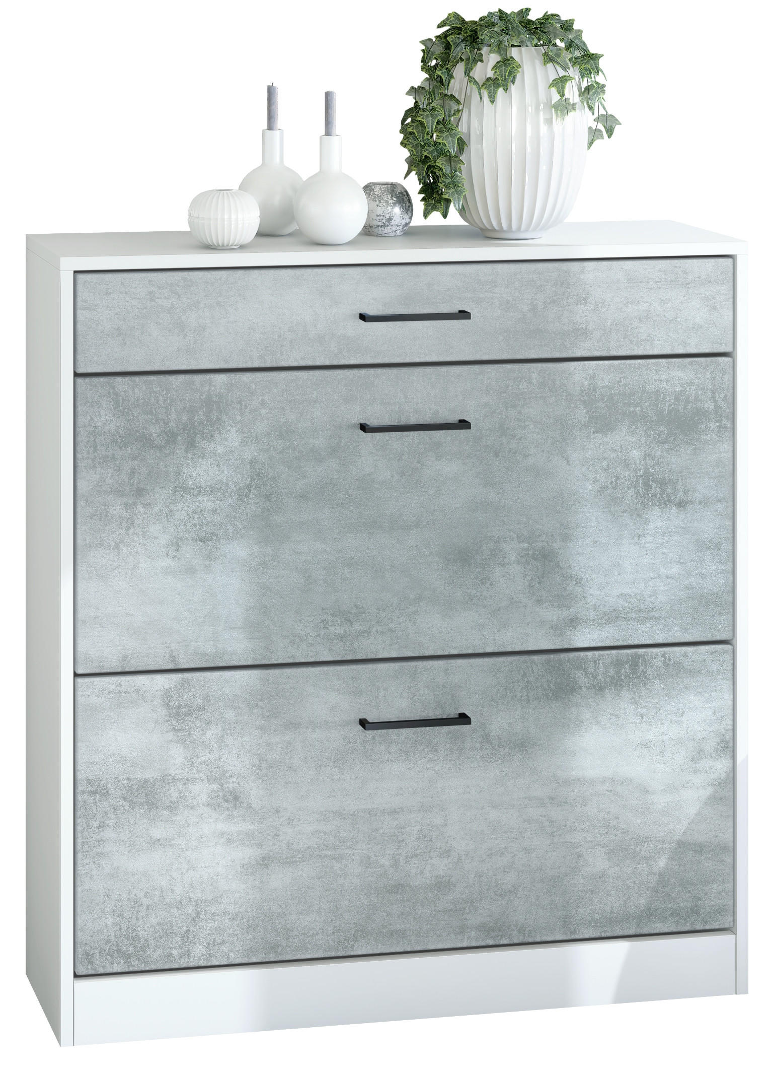 SCHUHSCHRANK Elvas Front in Beton Oxid Optik - Hellgrau, Holzwerkstoff (89/95.5/27cm) - Vladon
