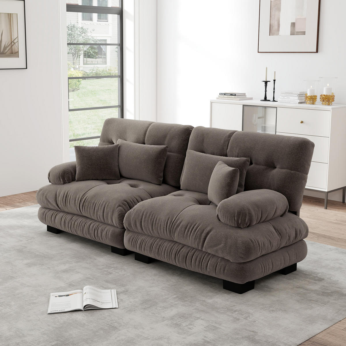 2-SITZER SOFA Chenille Braun mit Lendenkissen und Dekokissen - Braun, Textil (220/81/77cm) - WISHDOR