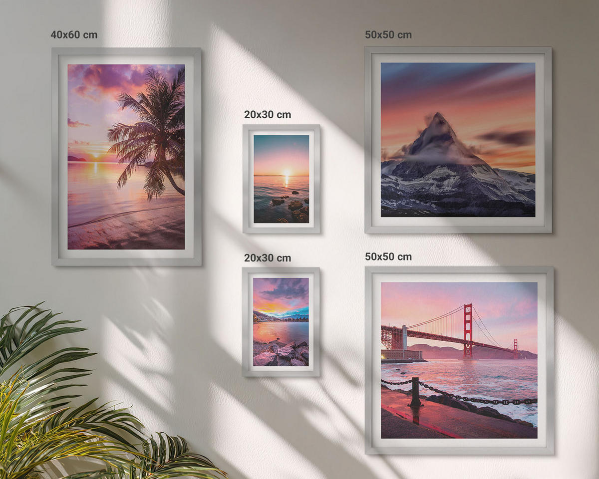 BILDER SET 5er Set - 50x50 cm & 20x30 cm & 40x60 cm Silberner Rahmen - Rosen, Champagner, Marmor, Pastell - Silberfarben, Kunststoff (40/60cm) - TULUP