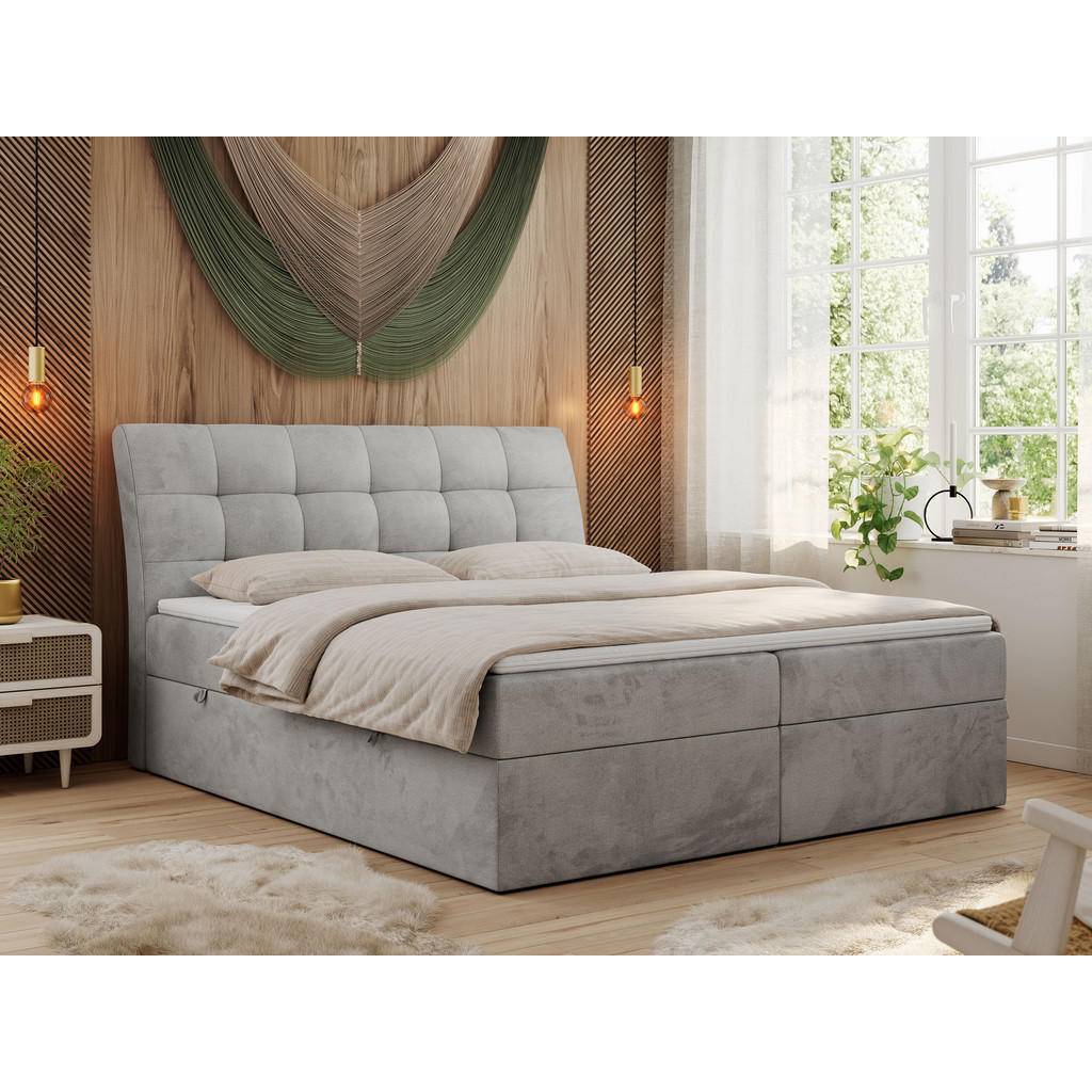 Thumbnail - MKS Boxbett, Hellgrau, Textil, 2-Sitzer, H4, Rechteckig, 140x200 cm, Schlafzimmer, Betten, Boxspringbetten