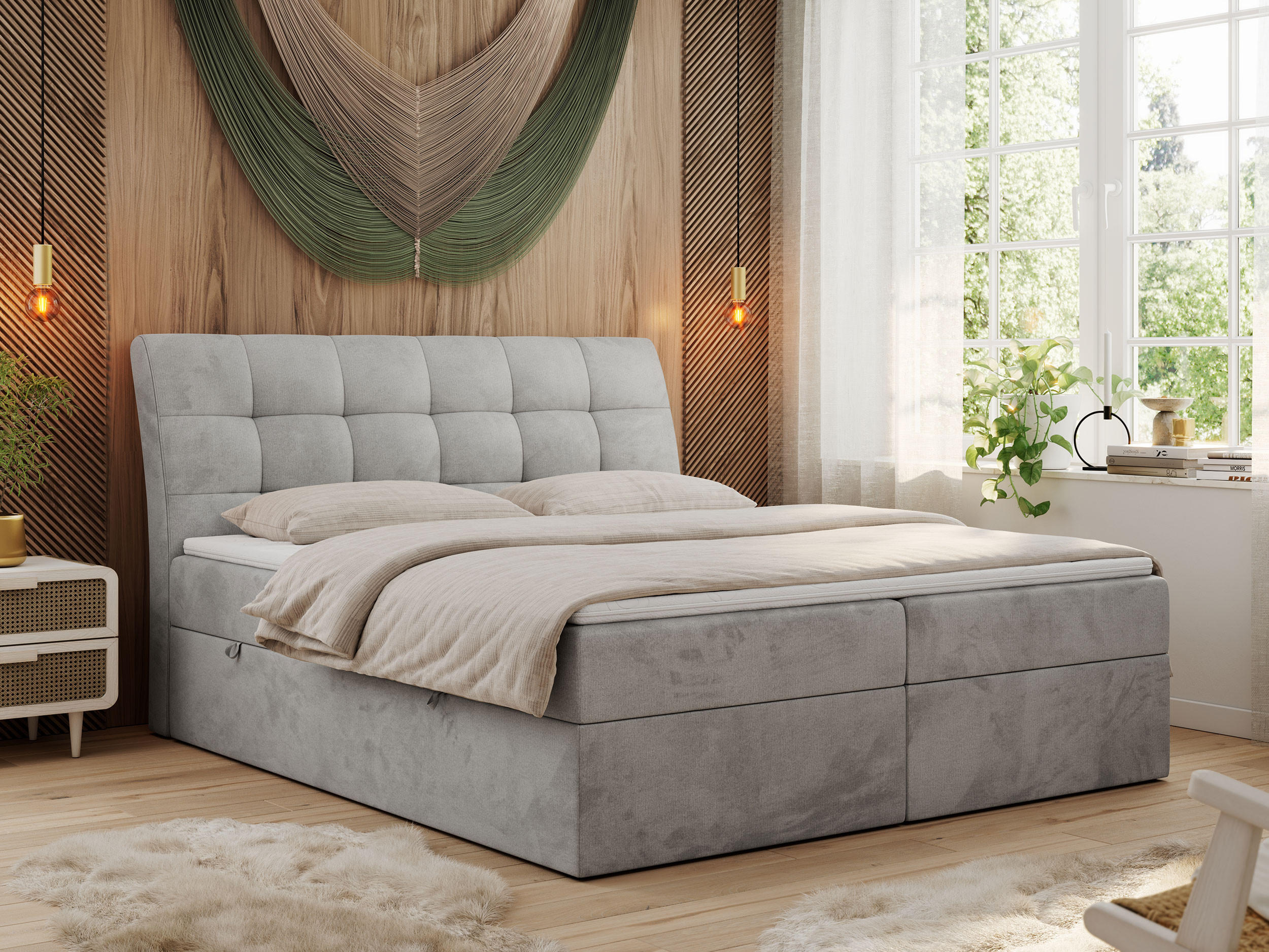 Thumbnail - MKS Boxbett, Hellgrau, Textil, 2-Sitzer, H4, Rechteckig, 160x200 cm, Schlafzimmer, Betten, Boxspringbetten