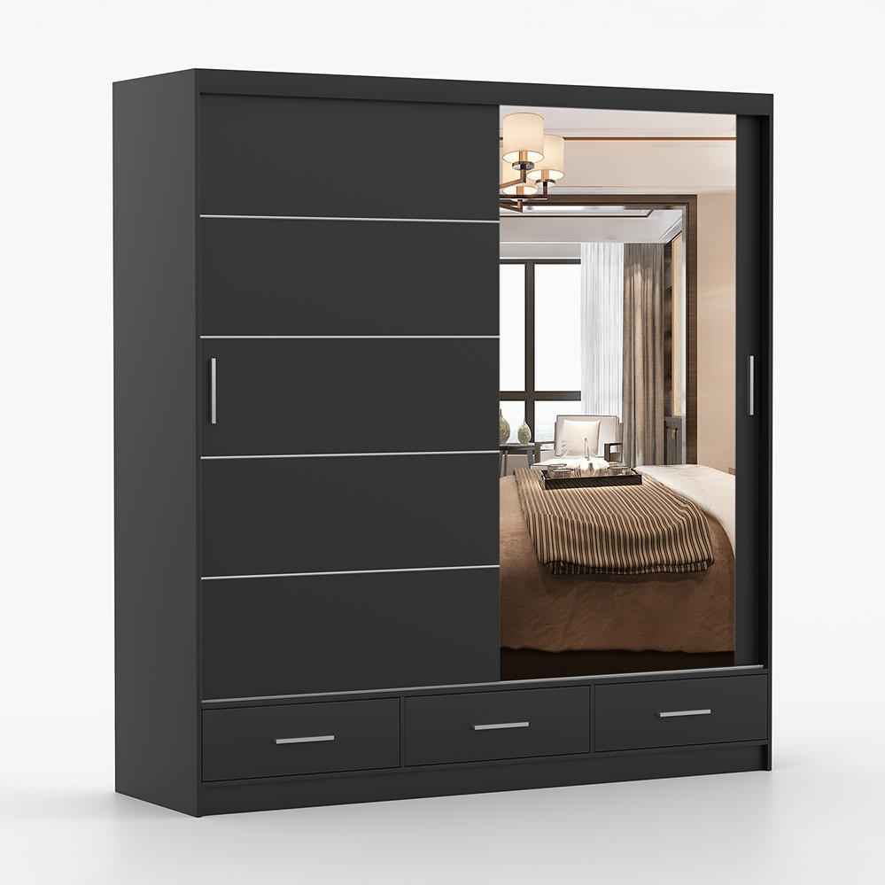 imoebel24 Kleiderschrank Schwarz 203x218x61 cm