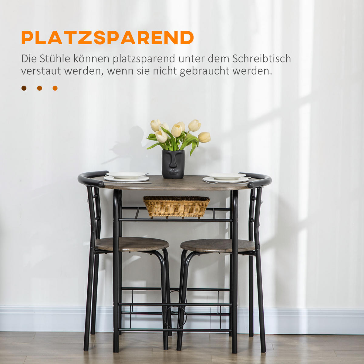 ESSGRUPPE mit 1 Tisch und 2 Stühlen Schwarz 80.0/53.0/74.5 cm - Schwarz, Holzwerkstoff (53/74.5/80cm)