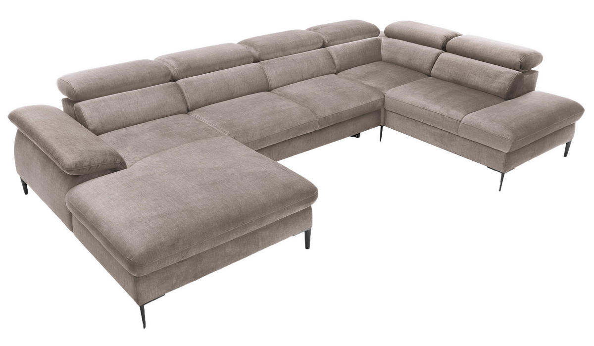 ECKSOFA U-Form 350 cm Amaro M mit Schlaffunktion, Links, Dunkelbeige - Cappuccino, Holz (214/353cm) - Emporius