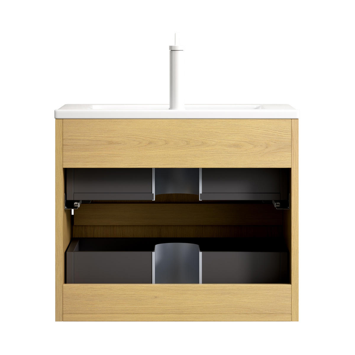 WASCHTISCHKOMBI 61 cm in Eichegold/Weiß mit Keramikbecken und 2 Schubladen - Eichefarben, Keramik (61/51.5/39cm) - Flora Grace