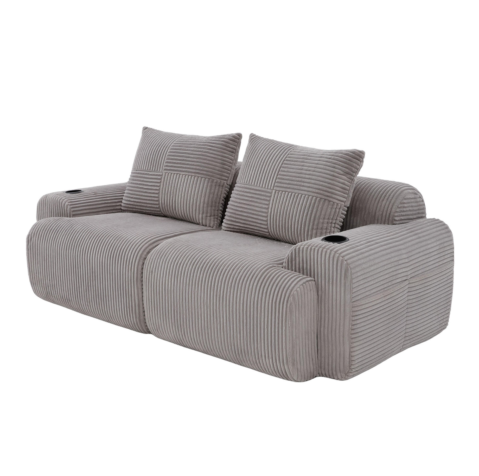 SOFA od samta, 200/99/80 cm svijetlosiva, 2-sjed s držačem za piće - svijetlo siva, tekstil (100/80/200cm) - BEAOK