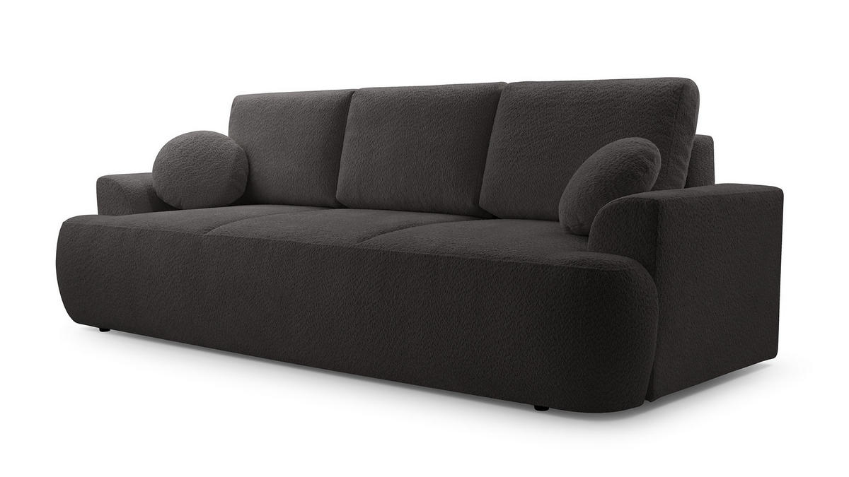 SOFA VELOS Schlaffunktion Bouclé - Schwarz, Kunststoff/Textil (248/94/110cm) - Luxkor24