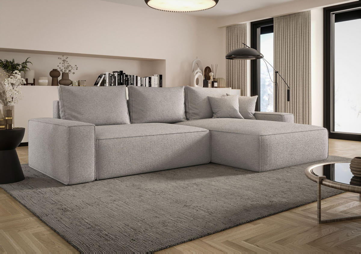ECKSOFA MONA mit Schlaffunktion ARAGON 80 Rechts - Greige, Textil (280/185cm) - Bedante