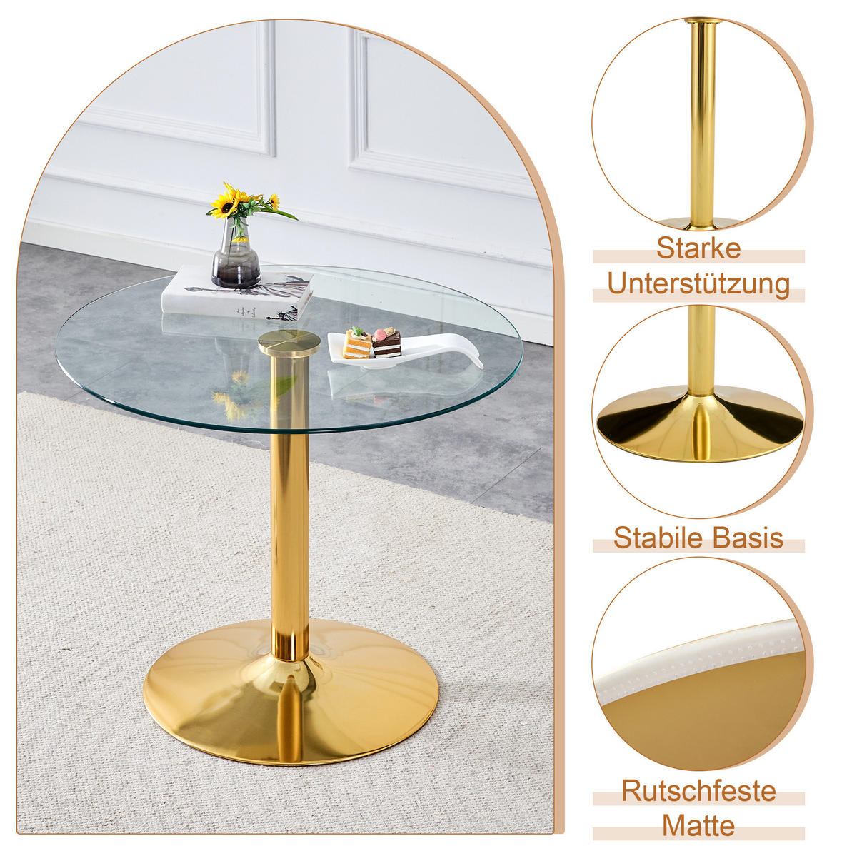 ESSZIMMER-SET 3-tlg. 85 cm Transparent Weiß-Gold - Weiß, Metall (85/76/85cm) - Meubliv